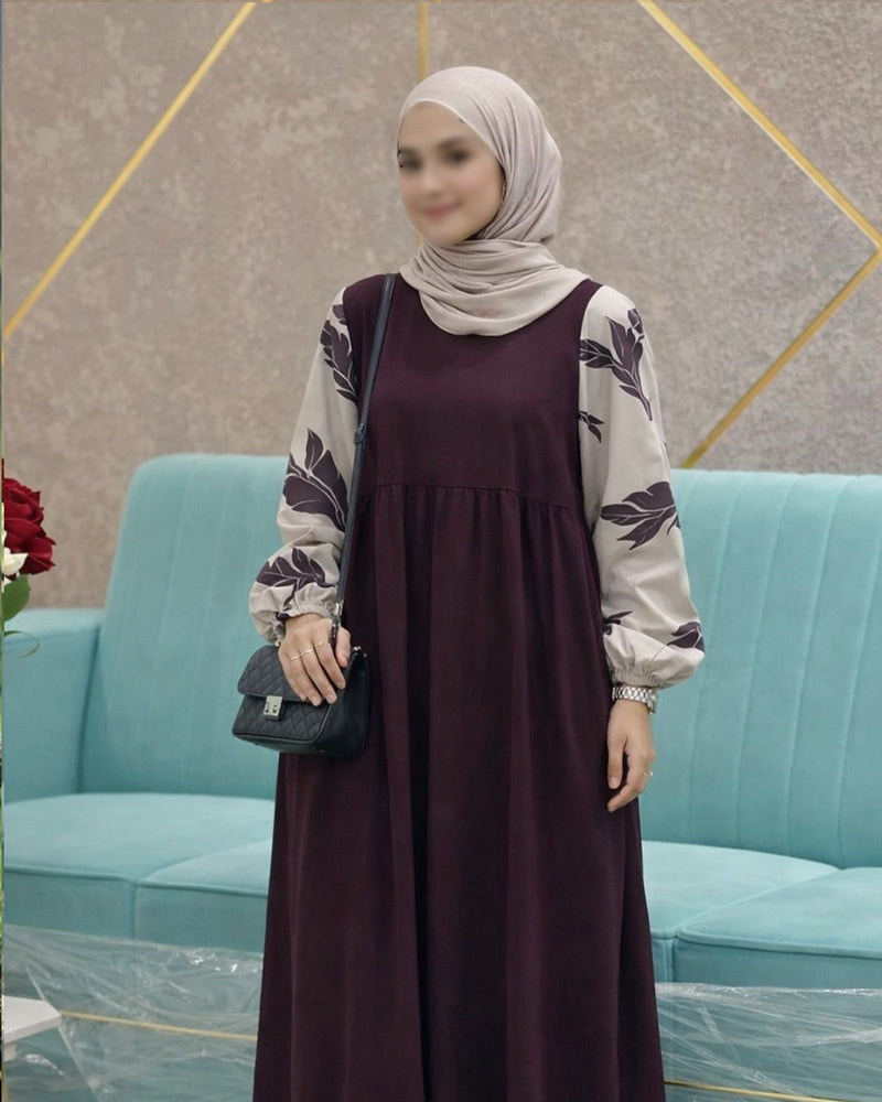 Floral Sleeve Wine Maxi Dress